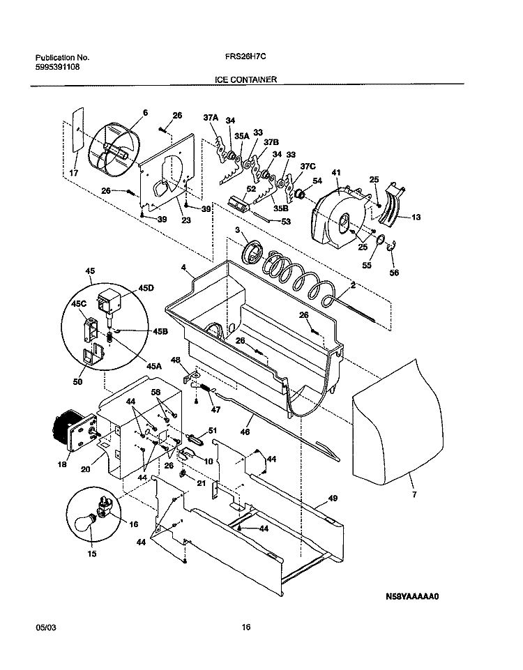 ICE CONTAINER Diagram and Parts List for FRS26H7CW0  Frigidaire Refrigerator