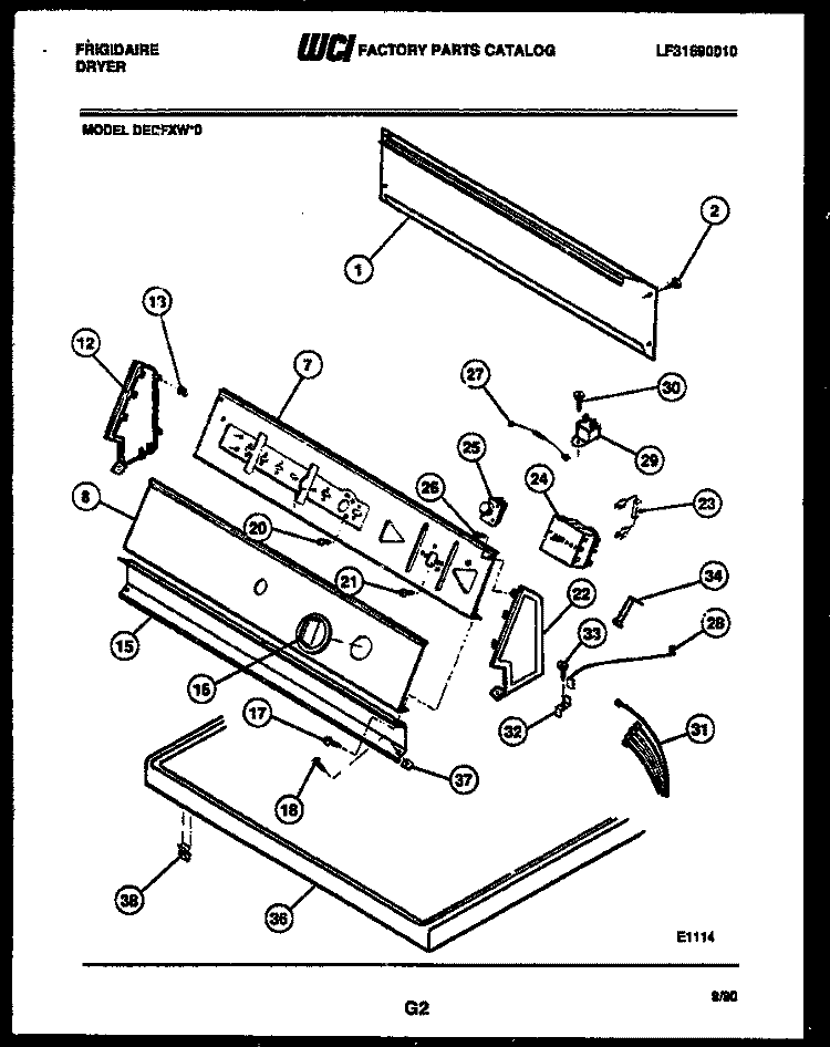 CONSOLE AND CONTROL PARTS Diagram and Parts List for DEDFXL0  Frigidaire Dryer