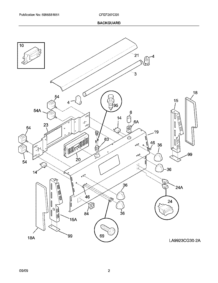 BACKGUARD Diagram and Parts List for CFEF257CS5  Frigidaire Range