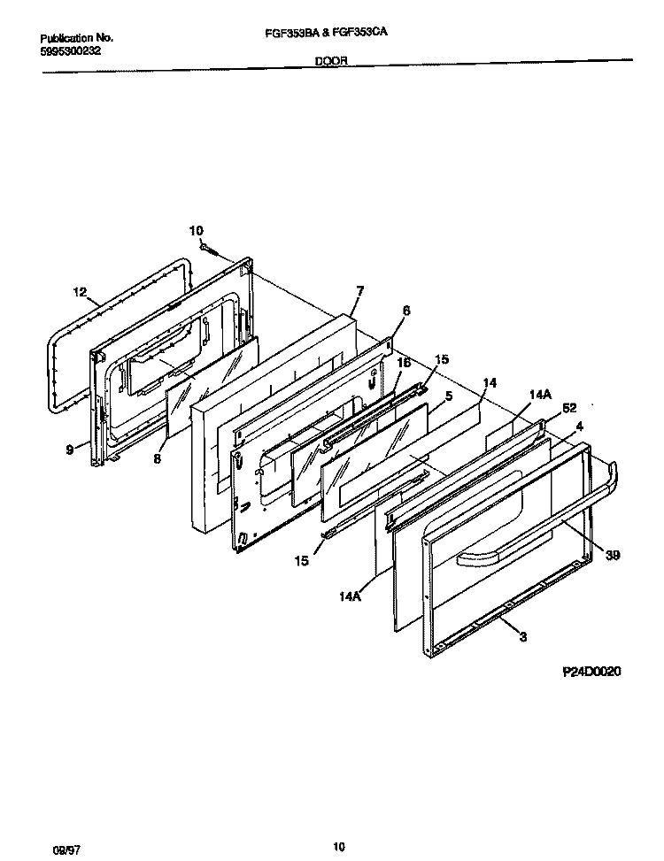 DOOR Diagram and Parts List for FGF353CASG  Frigidaire Range
