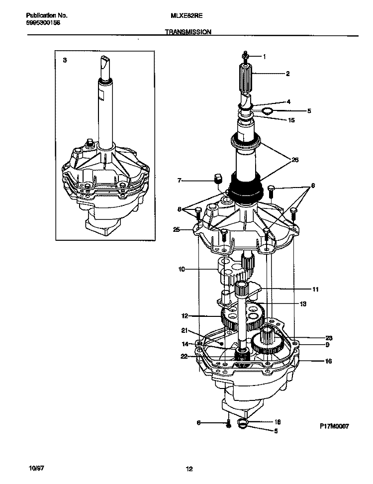 TRANSMISSION Diagram and Parts List for MLXE62RED3  Frigidaire Washer Dryer Combo