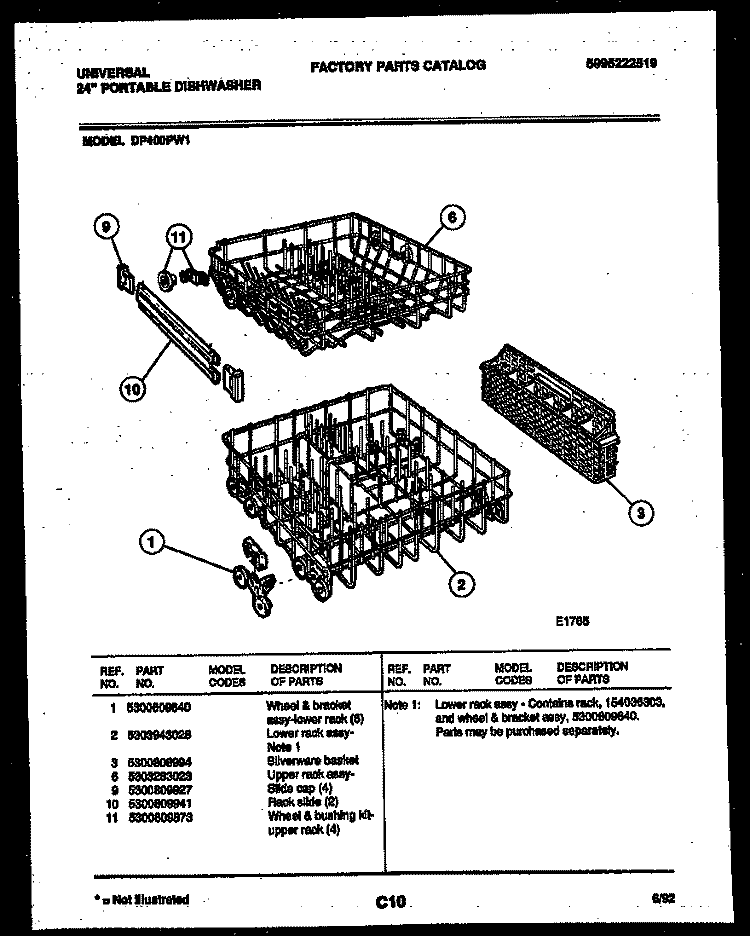 RACKS AND TRAYS Diagram and Parts List for DP400PWW1  Frigidaire Dishwasher