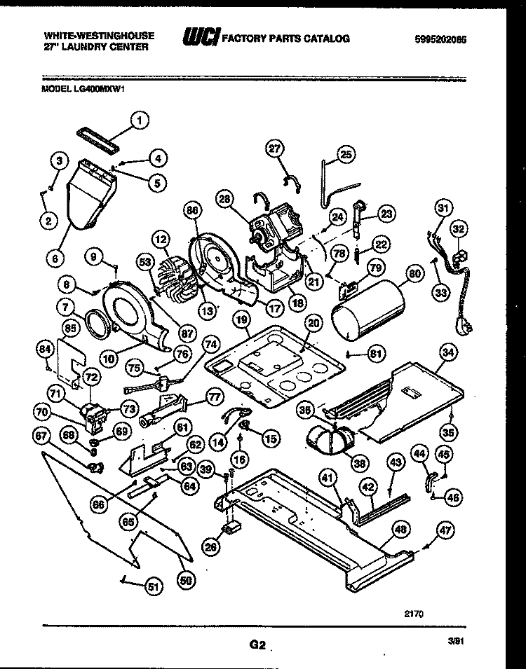 MOTOR, BLOWER AND CABINET PARTS Diagram and Parts List for LG400MXD1  Frigidaire Washer Dryer Combo