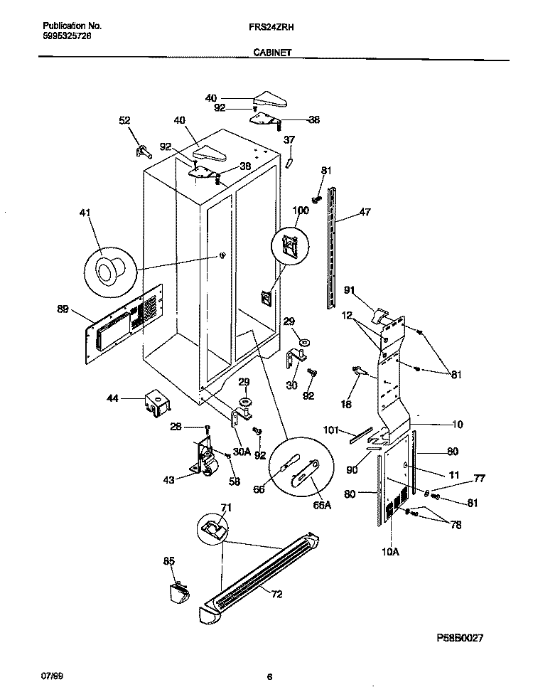 CABINET Diagram and Parts List for FRS24ZRHD2  Frigidaire Refrigerator