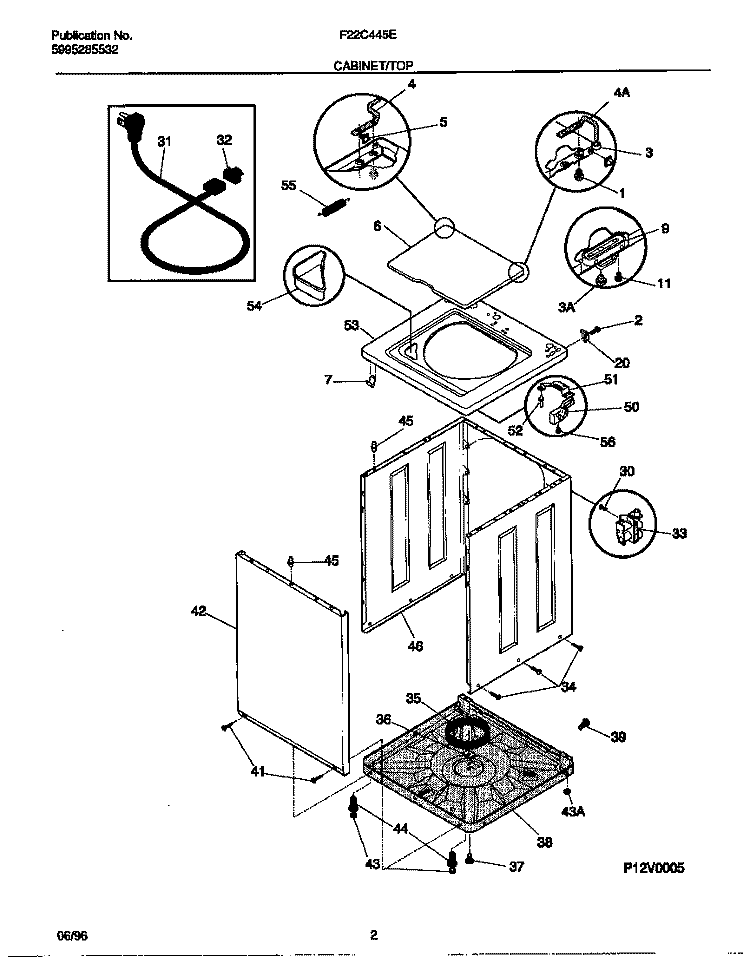 CABINET / TOP Diagram and Parts List for F22C445ES0  Frigidaire Washer