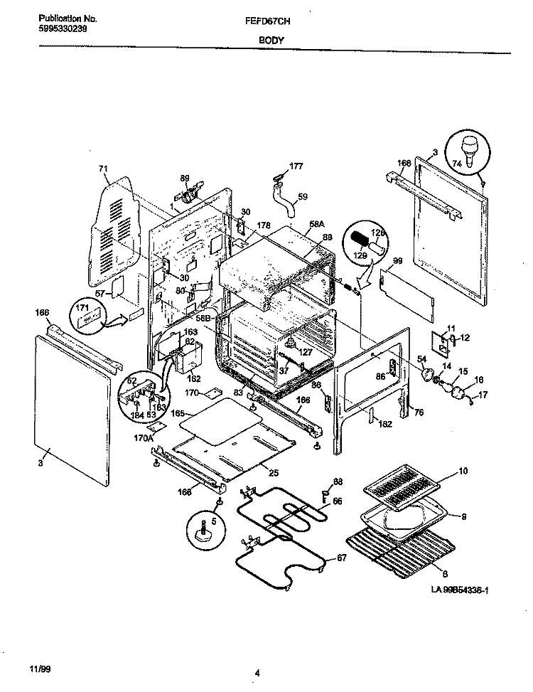 BODY Diagram and Parts List for FEFD67CHBE  Frigidaire Range