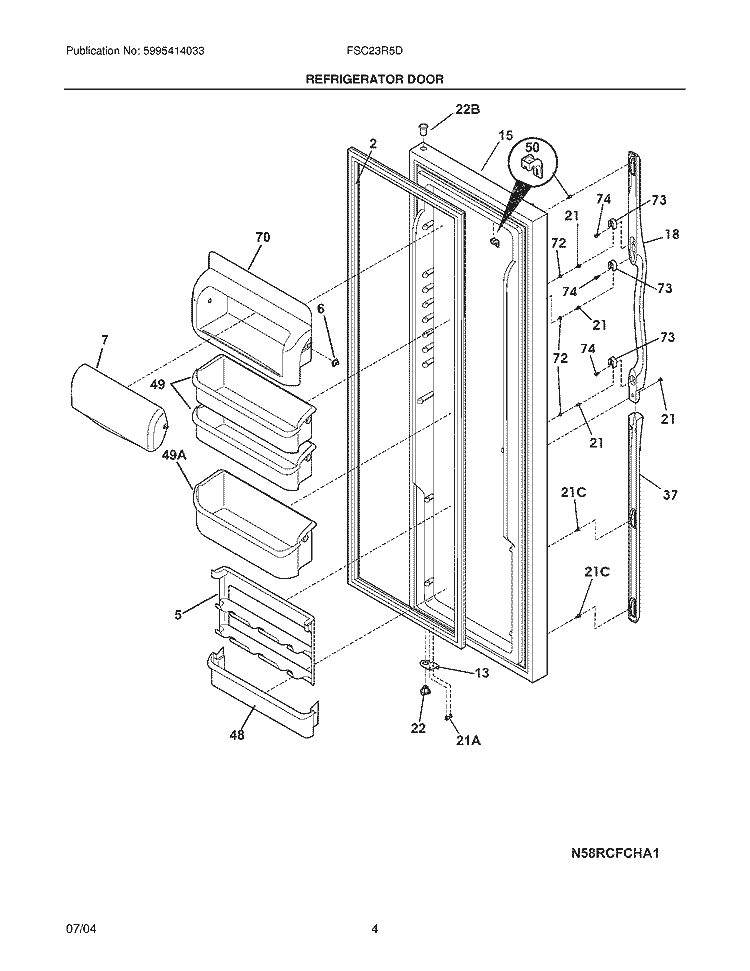 REFRIGERATOR DOOR Diagram and Parts List for FSC23R5DB0  Frigidaire Refrigerator