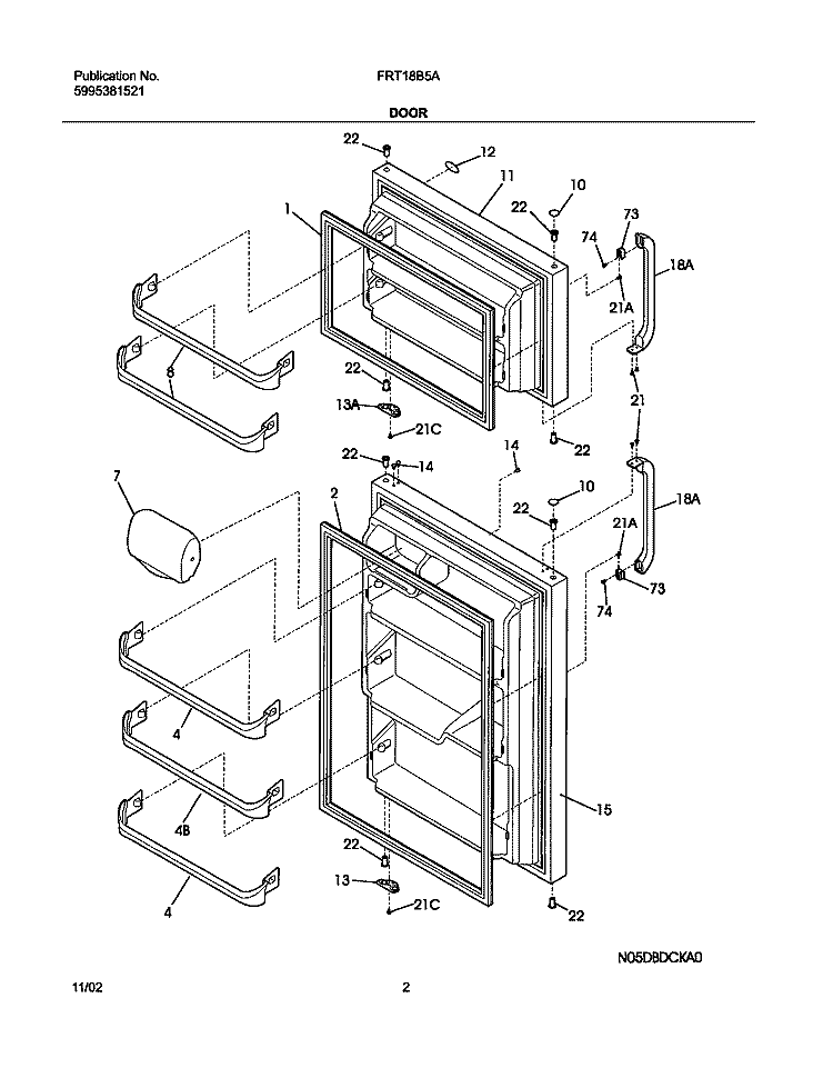 DOORS Diagram and Parts List for FRT18B5AT6  Frigidaire Refrigerator