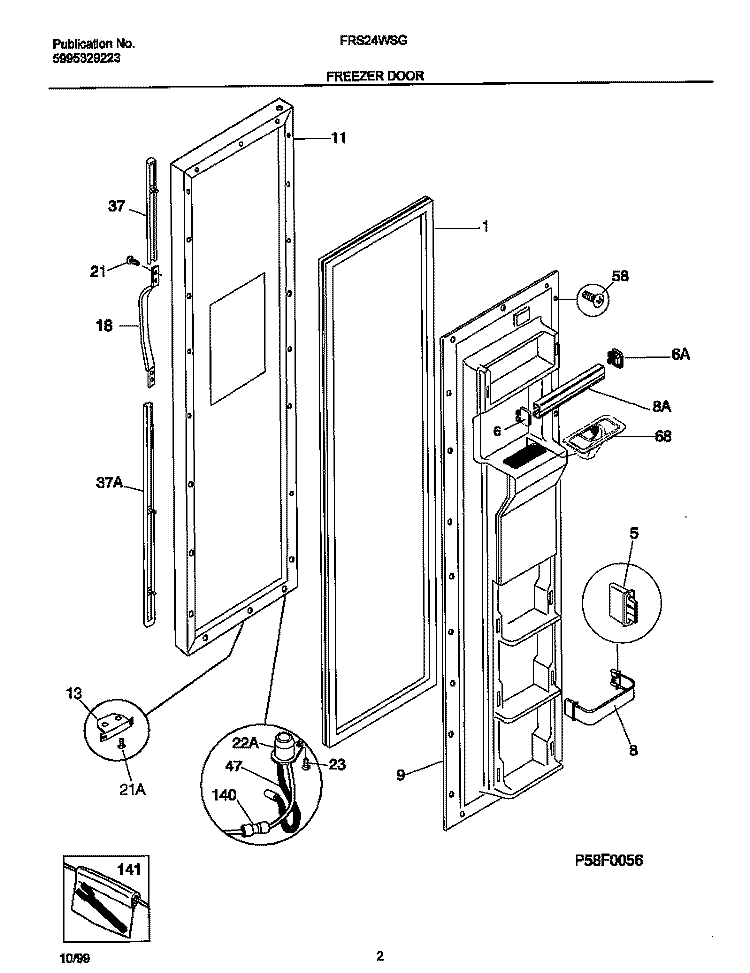 FREEZER DOOR Diagram and Parts List for FRS24WSGW6  Frigidaire Refrigerator