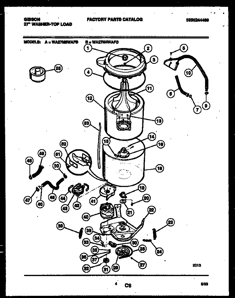 TUB DETAIL Diagram and Parts List for WA27M8WAFB  Gibson Washer