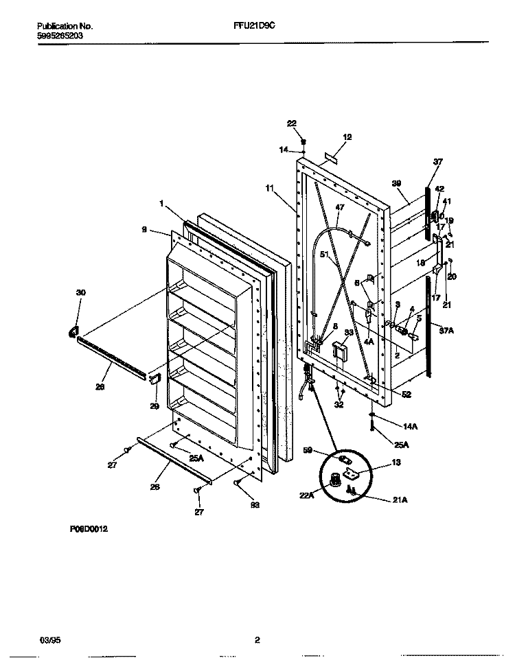 DOOR Diagram and Parts List for FFU21D9CW0  Frigidaire Freezer