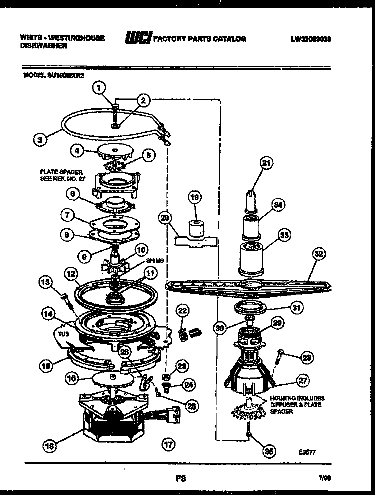 MOTOR PUMP PARTS Diagram and Parts List for SU180MXV2  Frigidaire Dishwasher