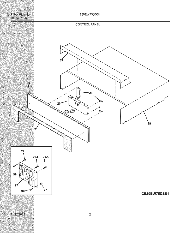 CONTROL PANEL Diagram and Parts List for E30EW75DSS1  Electrolux Wall Oven