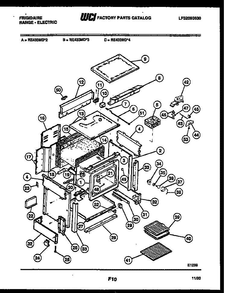 BODY PARTS Diagram and Parts List for RE433MDB2  Frigidaire Range