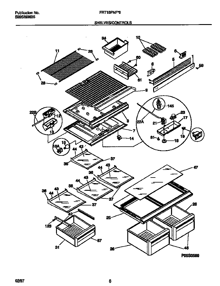 SHELVES / CONTROLS Diagram and Parts List for FRT18PNFD0  Frigidaire Refrigerator