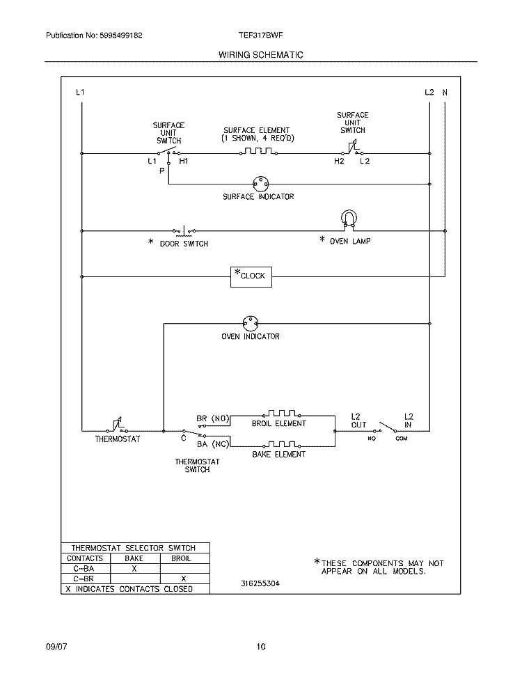 WIRING SCHEMATIC Diagram and Parts List for TEF317BWF  Tappan Range