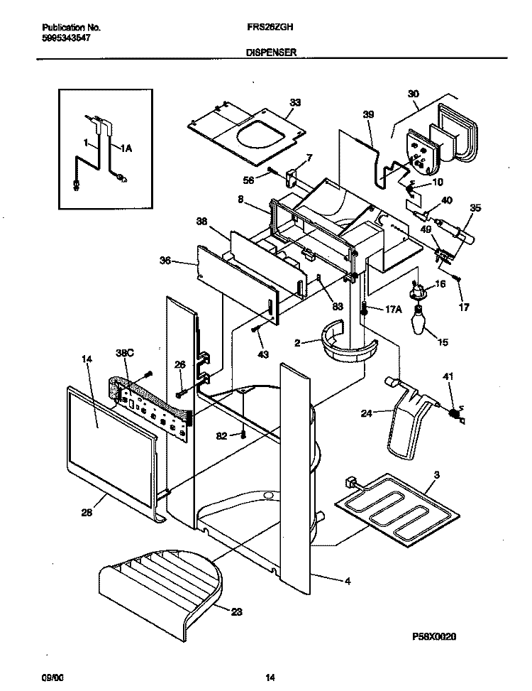 DISPENSER Diagram and Parts List for FRS26ZGHD4  Frigidaire Refrigerator
