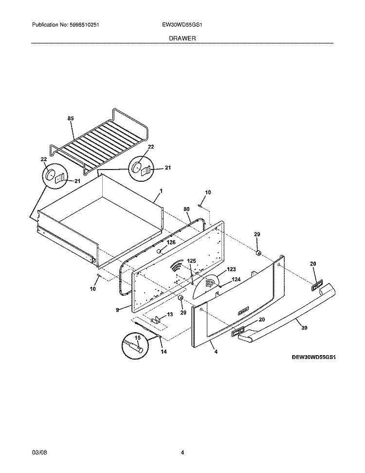 DRAWER Diagram and Parts List for EW30WD55GS1  Electrolux Warming Drawer