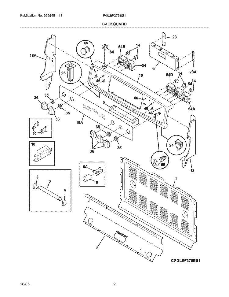 BACKGUARD Diagram and Parts List for PGLEF375ES1  Frigidaire Wall Oven