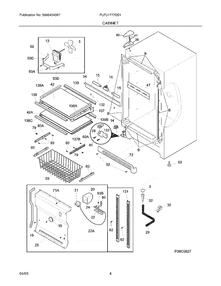 CABINET Diagram and Parts List for PLFU1777DS1  Frigidaire Freezer