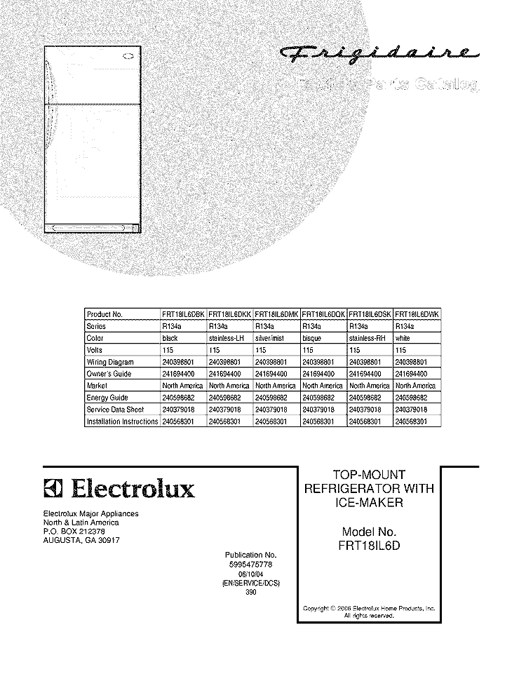 COVER Diagram and Parts List for FRT18IL6DQK  Frigidaire Refrigerator