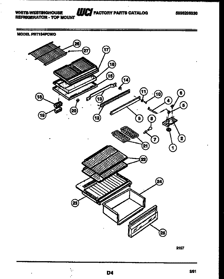 SHELVES AND SUPPORTS Diagram and Parts List for PRT134PCW0  Frigidaire Refrigerator
