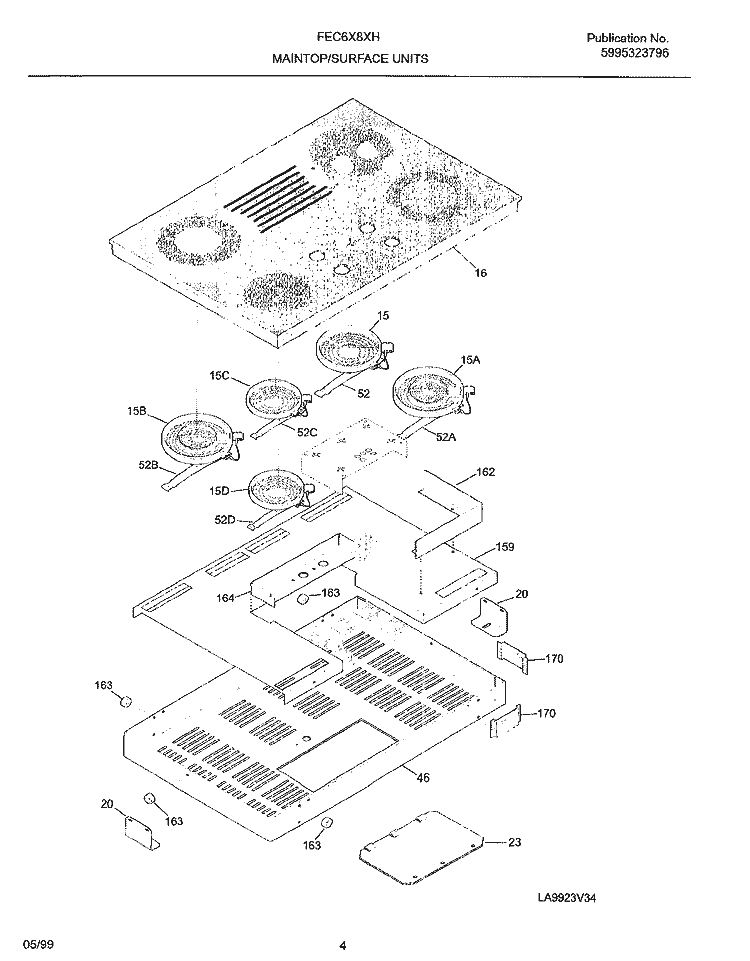 MAINTOP Diagram and Parts List for FEC6X8XHBA  Frigidaire Cooktop