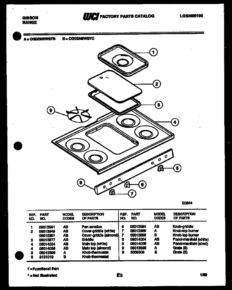 COOKTOP PARTS Diagram and Parts List for CGD2M5WSTC  Gibson Range