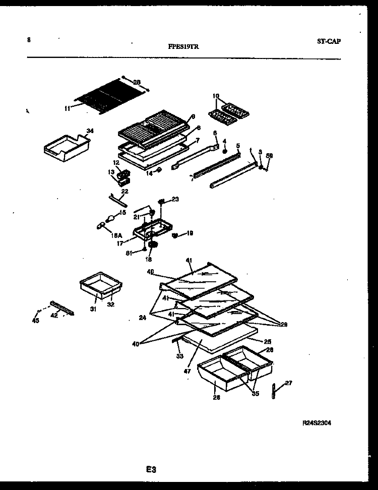 SHELVES AND SUPPORTS Diagram and Parts List for FPES19TRW0  Frigidaire Refrigerator