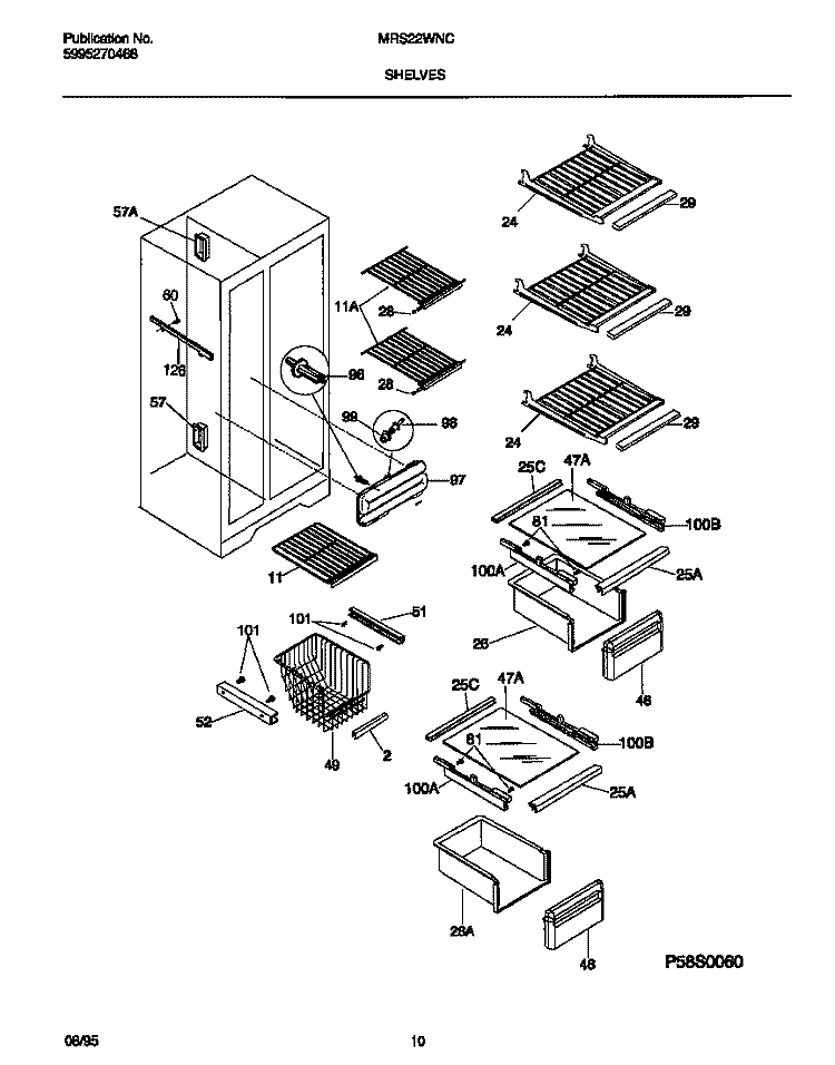 SHELVES Diagram and Parts List for MRS22WNCD1  Frigidaire Refrigerator