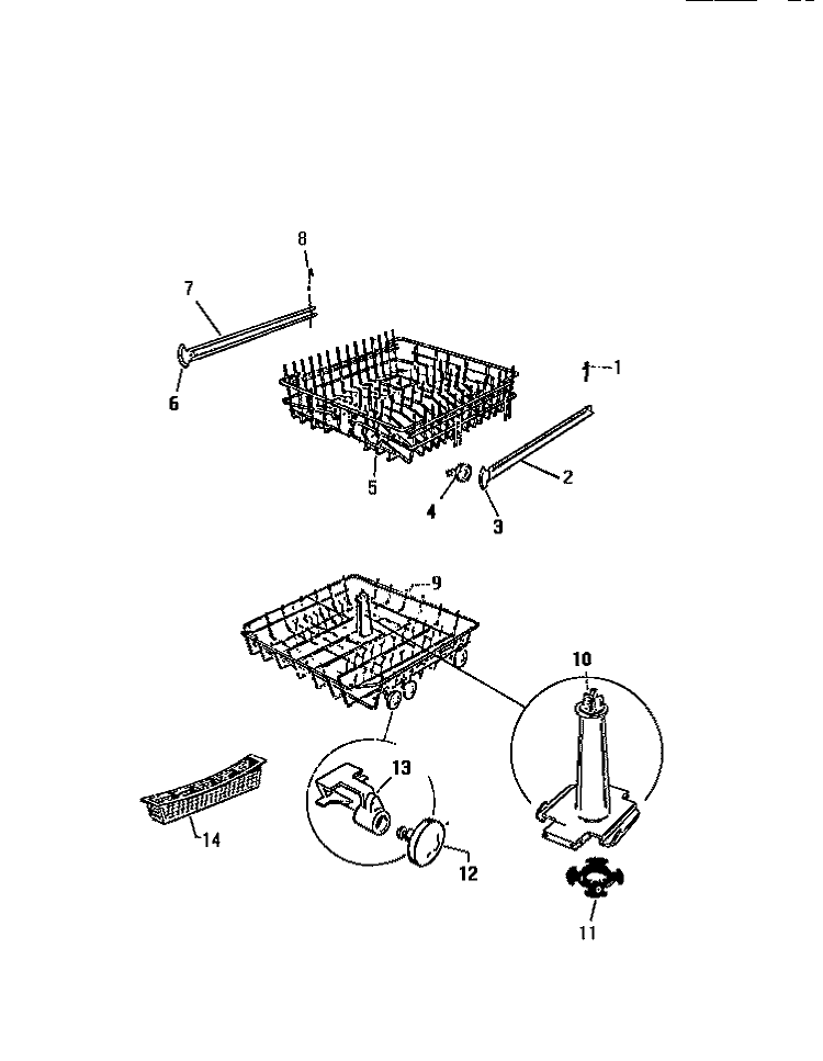 RACK & WASH TOWER Diagram and Parts List for DWU4005W3  Kelvinator Dishwasher