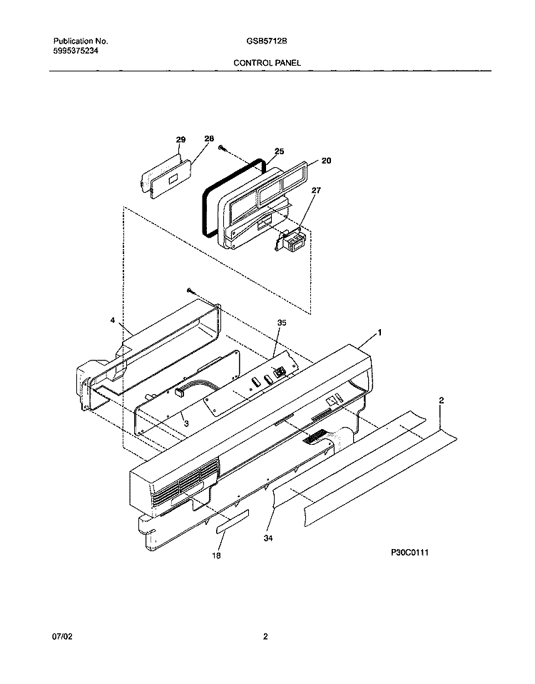 CONTROL PANEL Diagram and Parts List for GSB5712BS0  Frigidaire Dishwasher