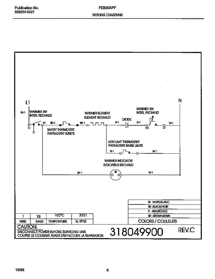 WIRING DIAGRAM Diagram and Parts List for FEB30XPFSA  Frigidaire Warming Drawer