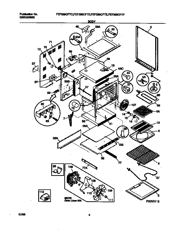BODY Diagram and Parts List for FEF389CFTD  Frigidaire Range