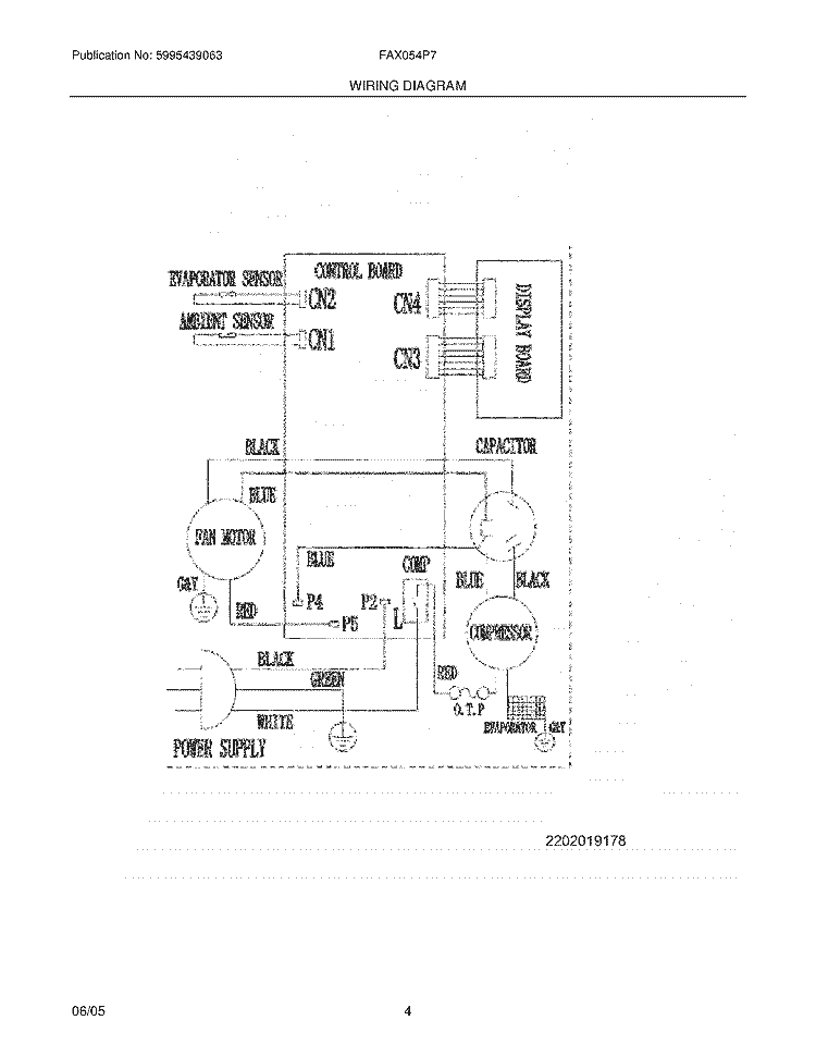 WIRING DIAGRAM Diagram and Parts List for FAX054P7A5  Frigidaire Air Conditioner