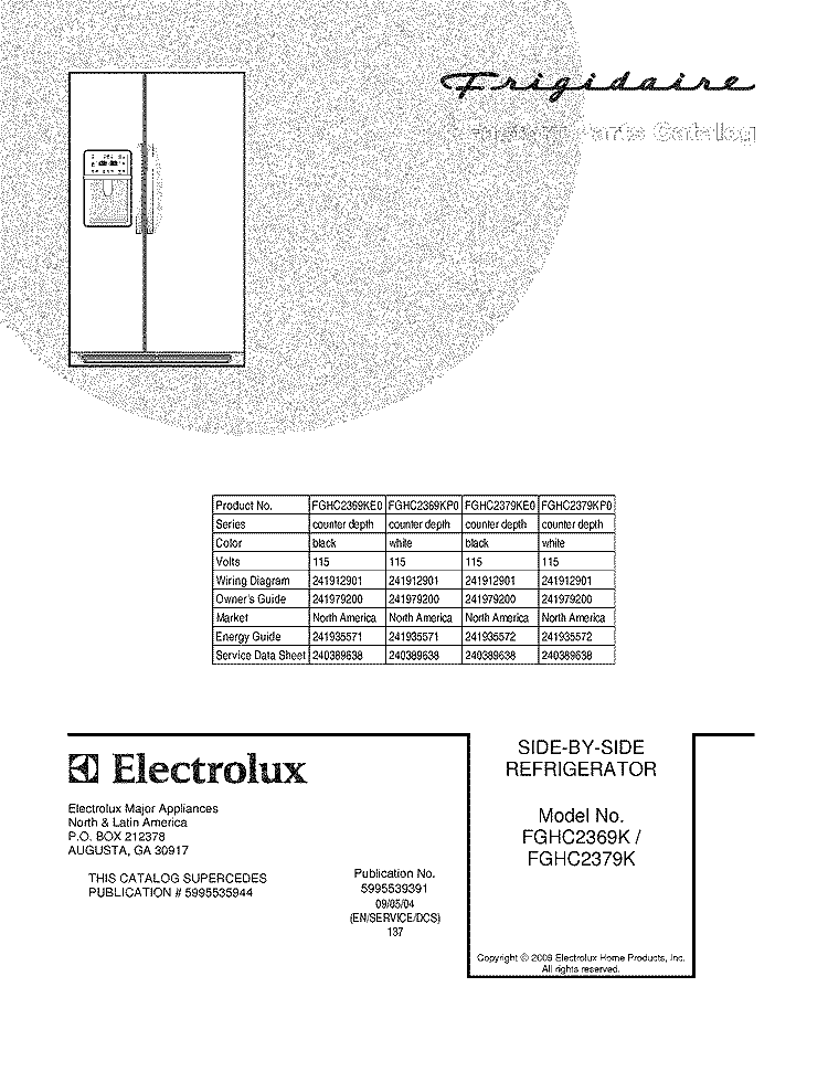 COVER Diagram and Parts List for FGHC2369KE0  Frigidaire Refrigerator
