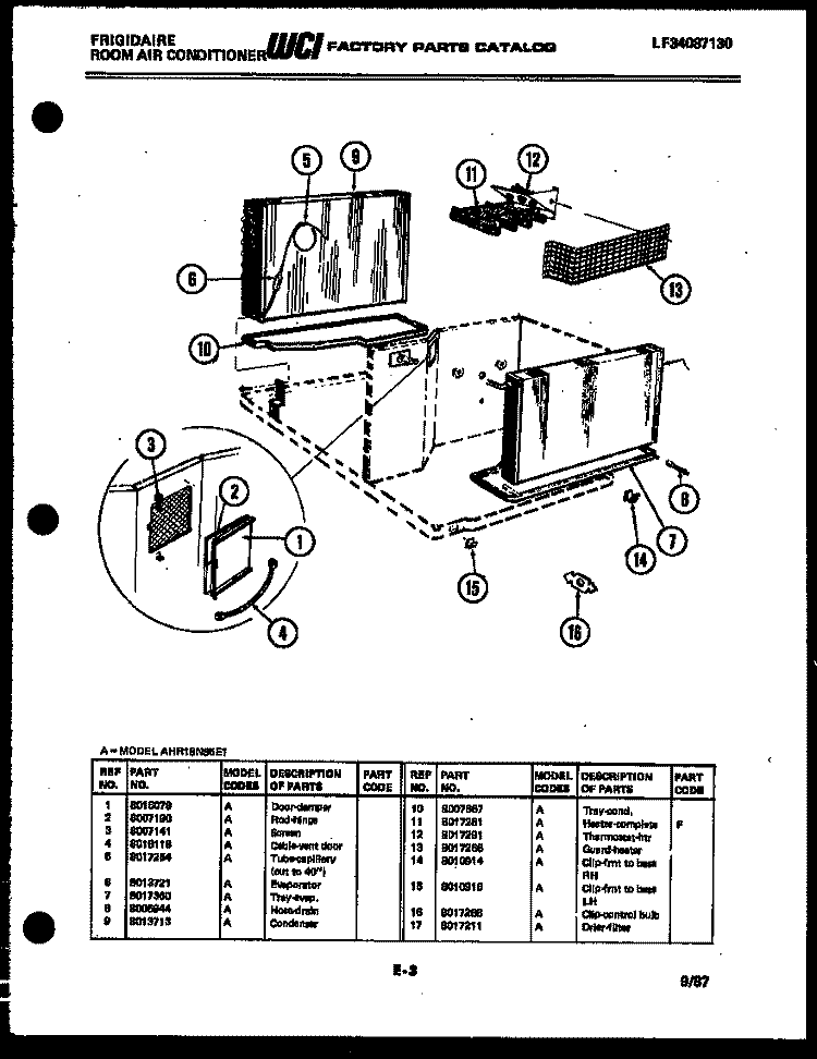 UNIT PARTS Diagram and Parts List for AHR18NS5E1  Frigidaire Air Conditioner