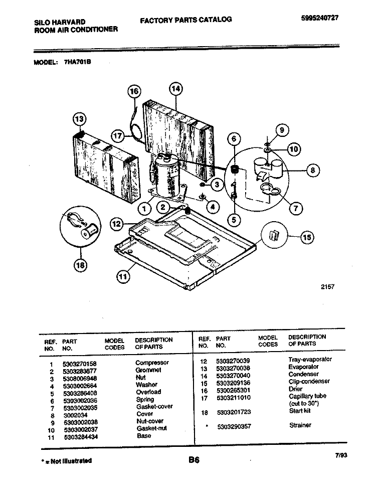 COMPRESSOR Diagram and Parts List for 7HA701B  Frigidaire Air Conditioner