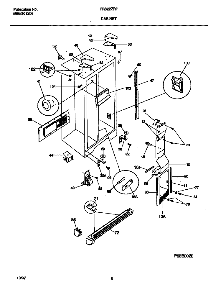 CABINET Diagram and Parts List for FRS22ZRFW2  Frigidaire Refrigerator