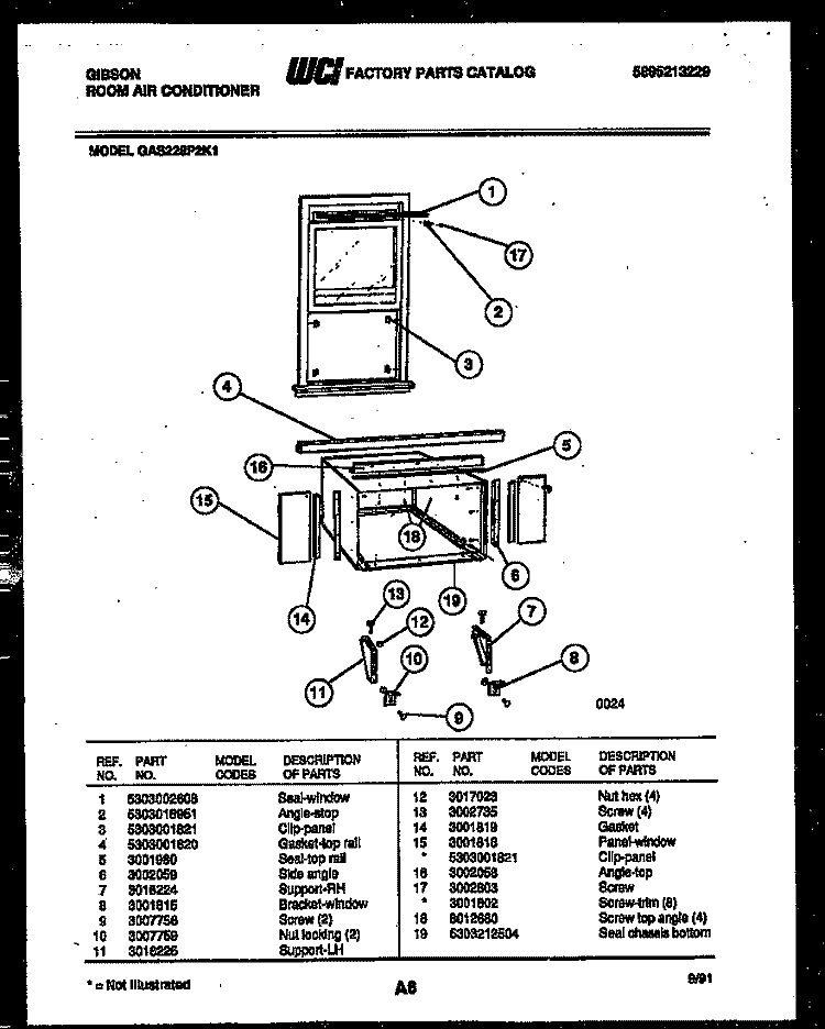 CABINET AND INSTALLATION PARTS Diagram and Parts List for GAS228P2K1  Gibson Air Conditioner