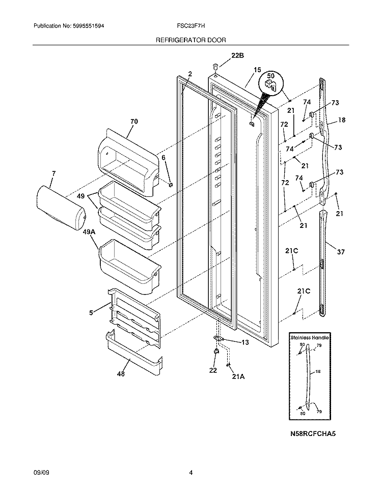 REFRIGERATOR DOOR Diagram and Parts List for FSC23F7HWA  Frigidaire Refrigerator