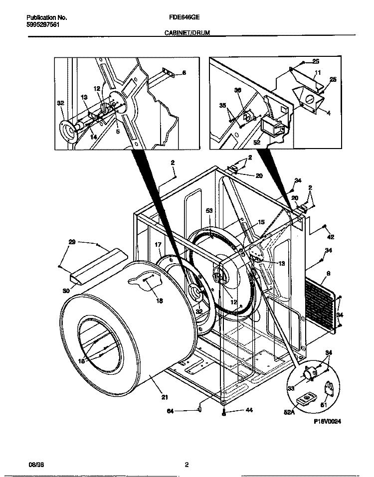 CABINET / DRUM Diagram and Parts List for FDE646GES0  Frigidaire Dryer