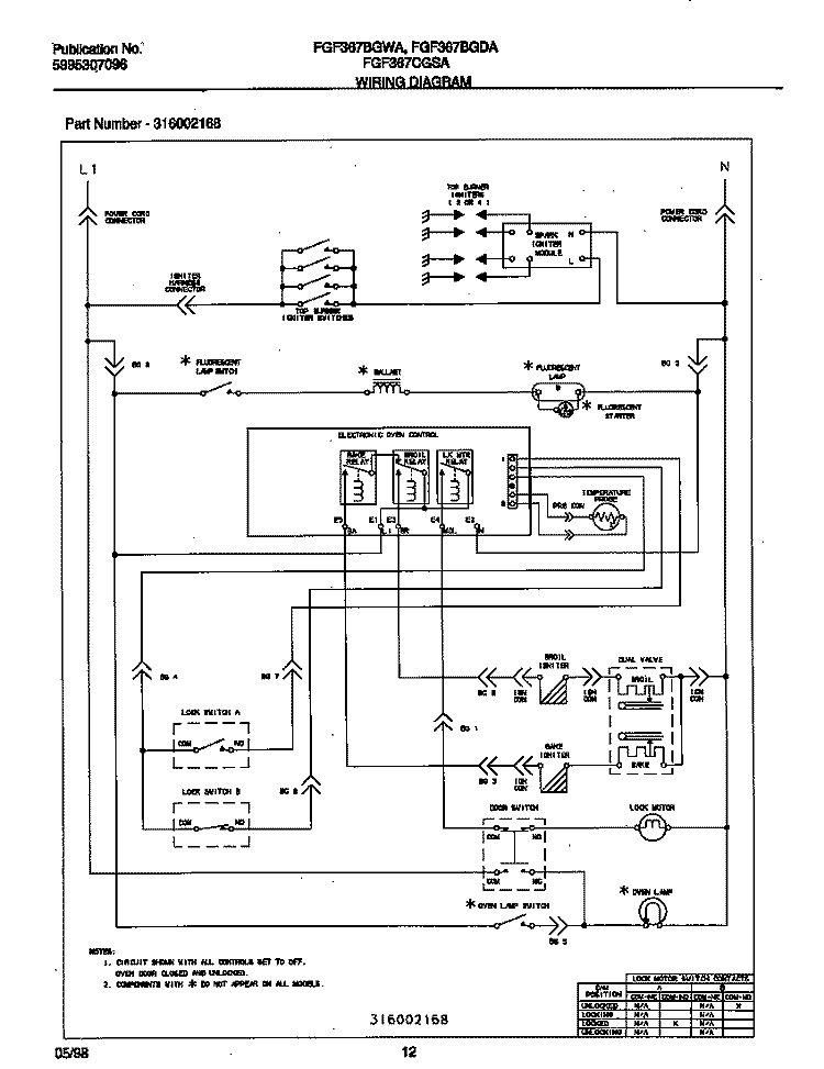 WIRING DIAGRAM Diagram and Parts List for FGF367CGSA  Frigidaire Range