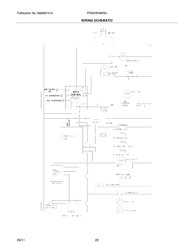 WIRING SCHEMATIC Diagram and Parts List for FRS6HR45KS4  Frigidaire Refrigerator