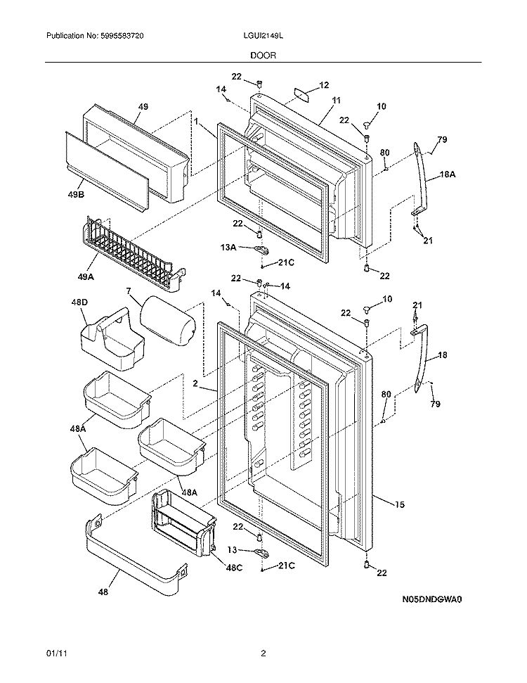 DOOR Diagram and Parts List for LGUI2149LE1  Frigidaire Refrigerator