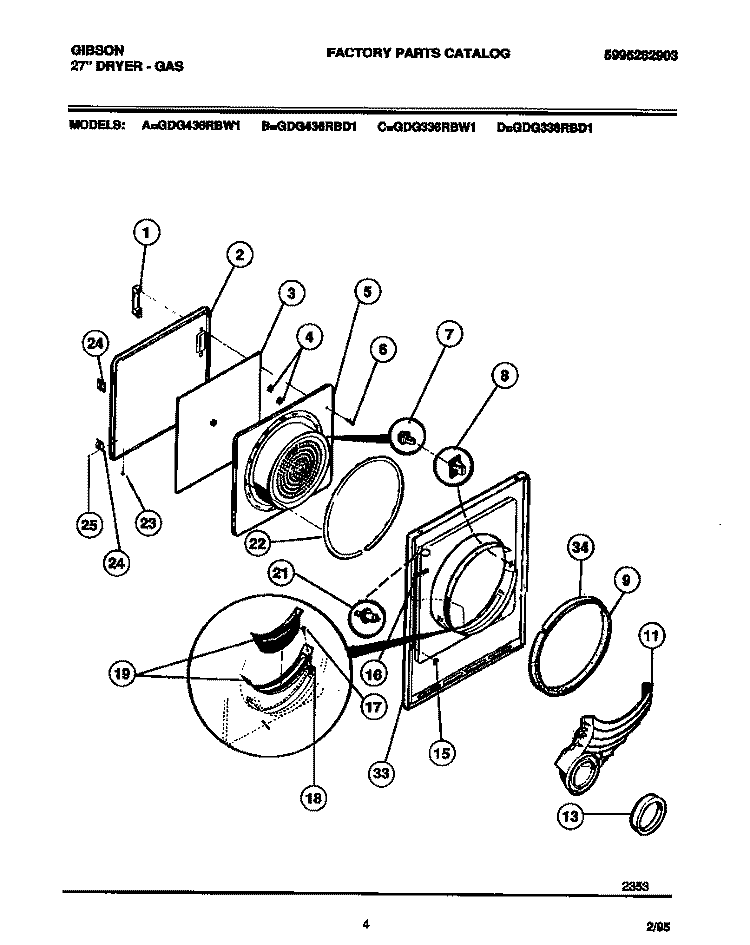 DOOR, FRONT PANEL, LINT FILTER Diagram and Parts List for GDG336RBD1  Gibson Dryer