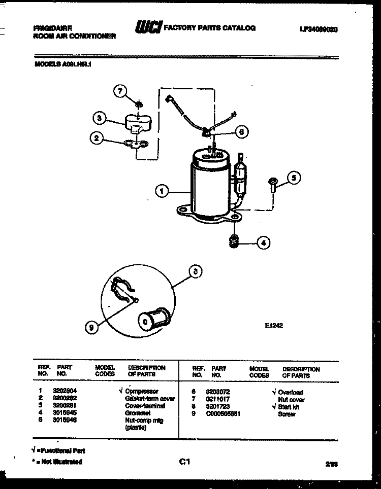 COMPRESSOR PARTS Diagram and Parts List for A08LH5L1  Frigidaire Air Conditioner