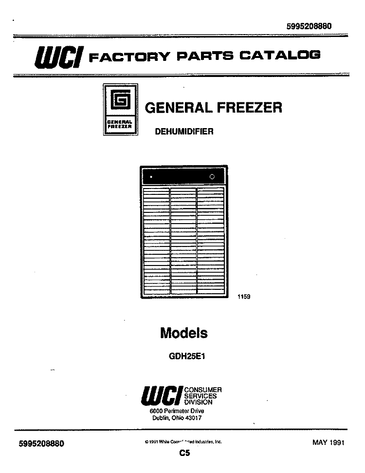 COVER Diagram and Parts List for GDH25E1  Frigidaire Dehumidifier