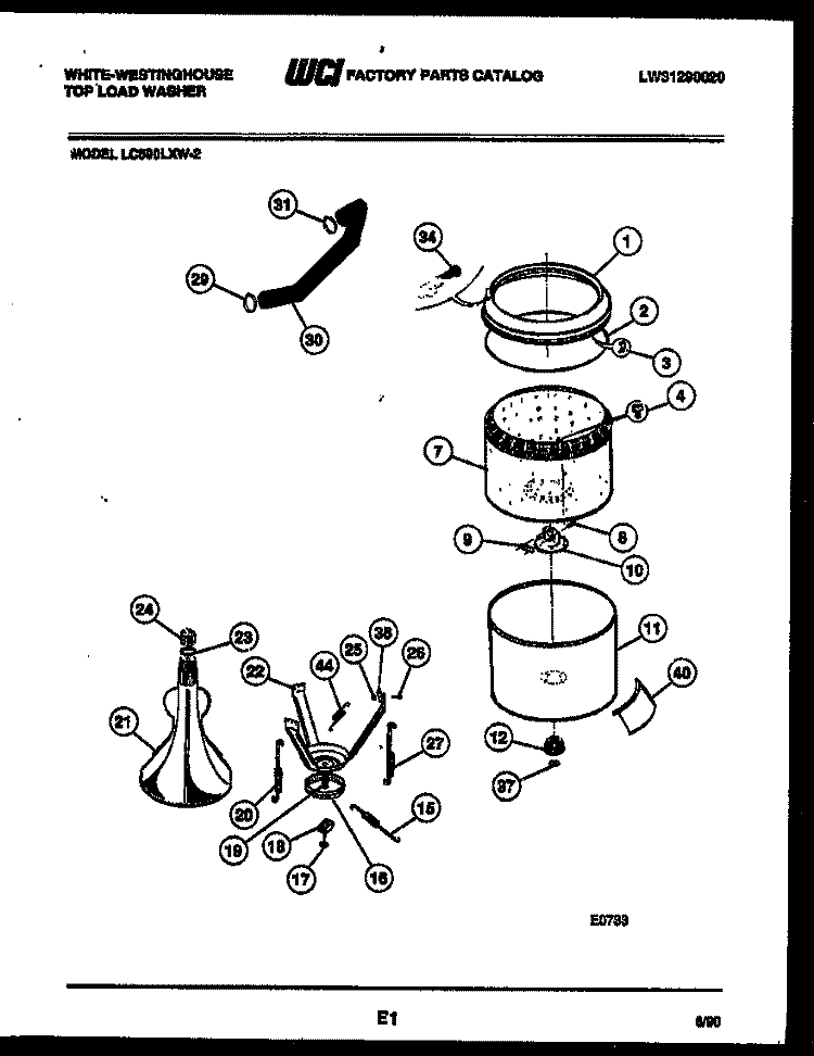 TUBS AND WATER INLET Diagram and Parts List for LC590LXD2  Frigidaire Washer