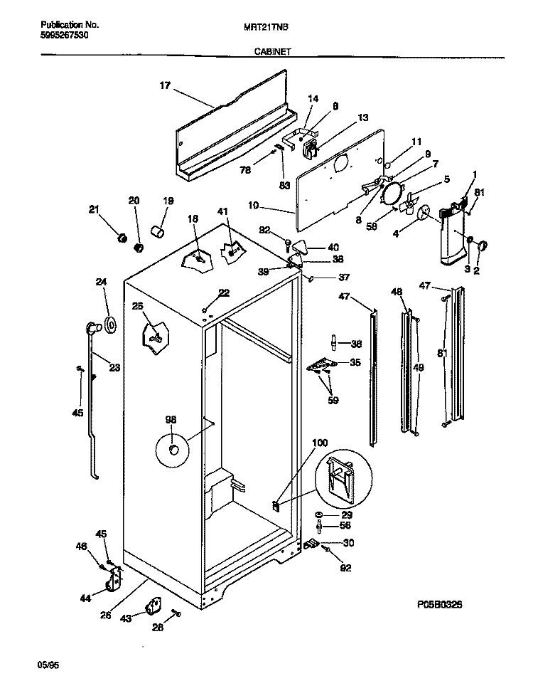 CABINET Diagram and Parts List for MRT21TNBW2  Frigidaire Refrigerator